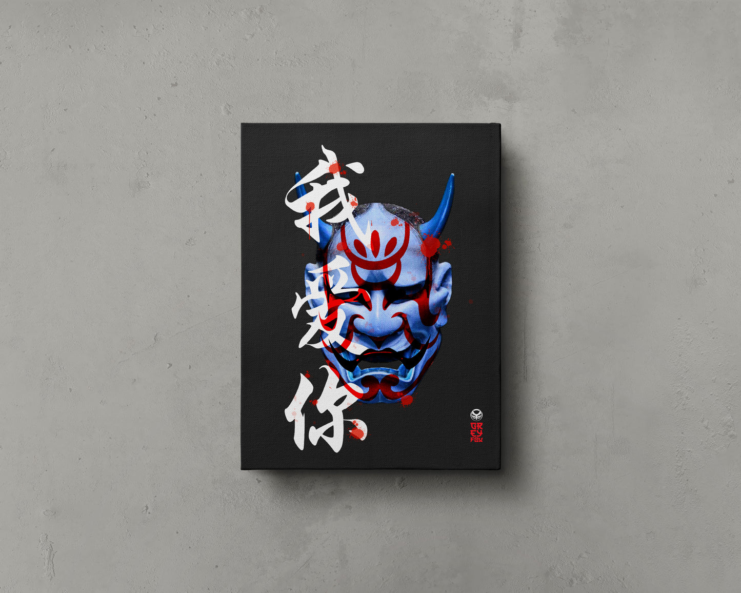 Canvas Grey Fox - Hannya Mask